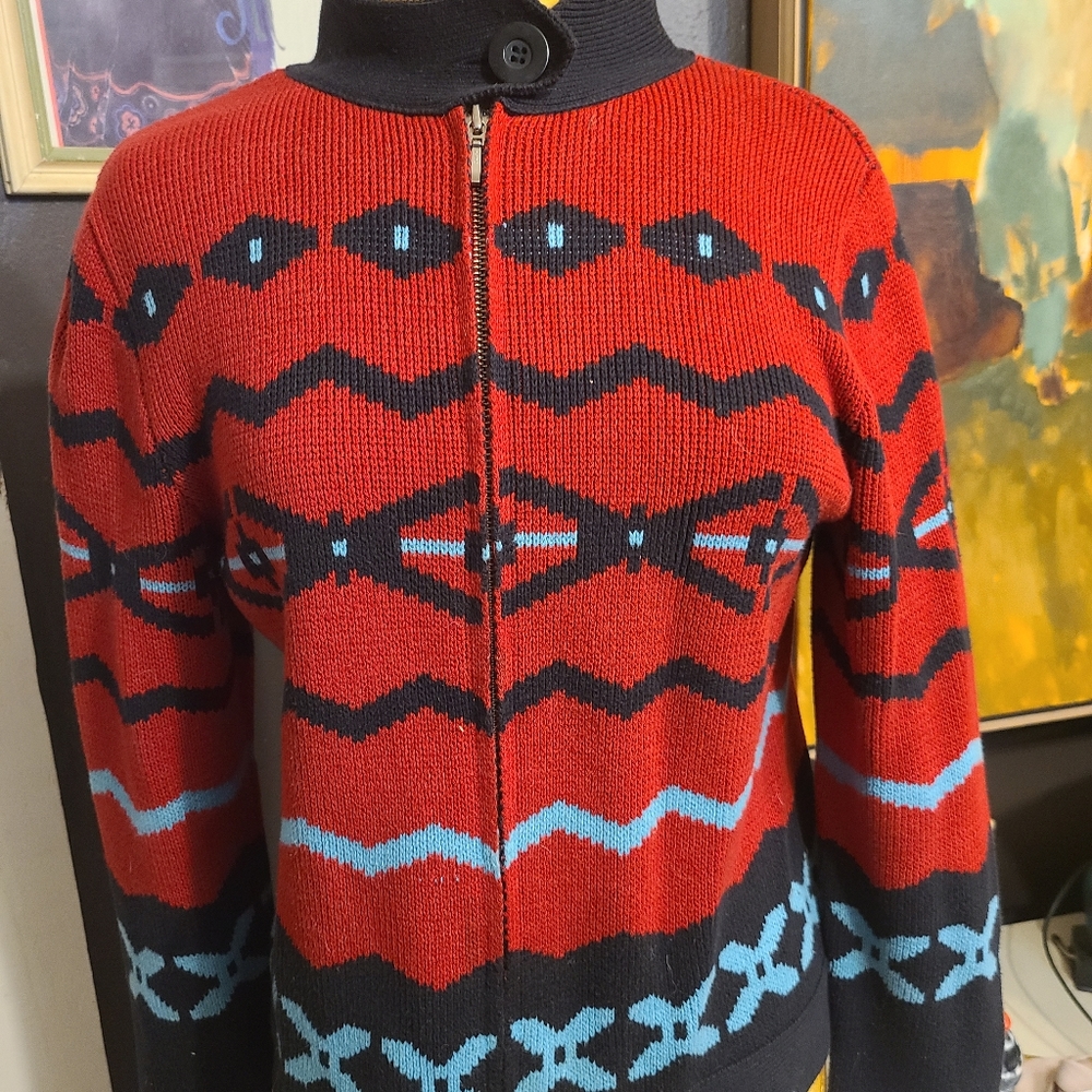 Woman's small Red Tribal Style Pendleton Zip up Sweater